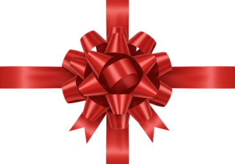 Isolated festive red gift wrapping with bow and ribbon for Christmas and holiday celebration