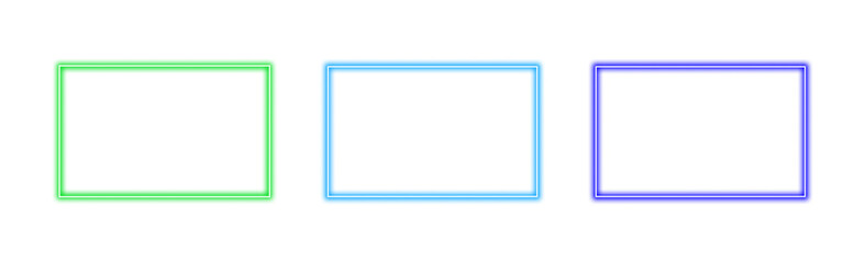Collection of colorful glowing neon rectangular frames
