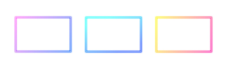 Collection of colorful gradient glowing rectangular frames with transparent background