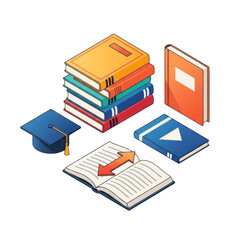 Stack of books graduation cap open book knowledge symbol graduation cap and study materials transparent background