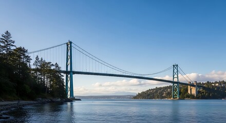 Fototapeta premium Scenic view of the iconic Lions Gate Bridge in Vancouver, British Columbia, Canada.