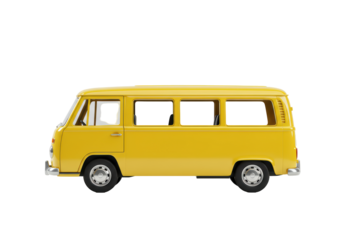 Isolated yellow vintage bus for tourism, travel or hippie lifestyle on a neutral backdrop