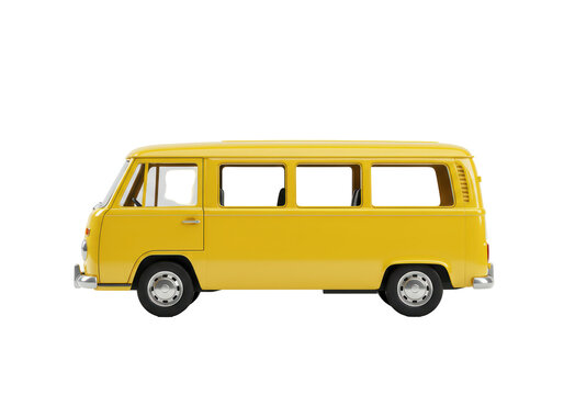 Isolated yellow vintage bus for tourism, travel or hippie lifestyle on a neutral backdrop
