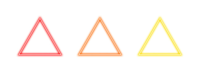 Collection of colorful glowing neon triangle frames