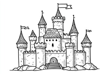 Obraz premium Black and white sketch of a fairytale castle