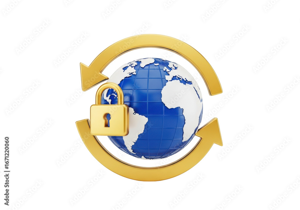 Aufkleber secure global network protection with padlock and orbiting arrows concept transparent background