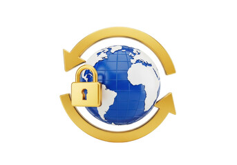 Secure global network protection with padlock and orbiting arrows concept transparent background