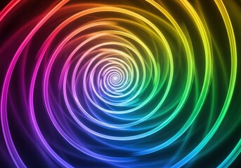 Hypnotic rainbow spiral vortex with swirling lines of color against a dark background