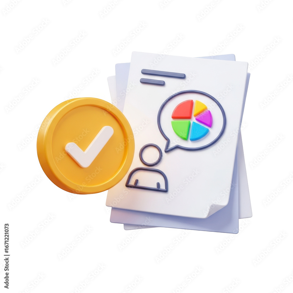 Poster business success report with verified coin and pie chart analysis transparent background