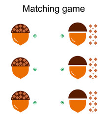 Matching game for children. Find the correct color of cartoon acorn and match.