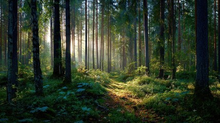 Obraz premium Sunlight in the forest path