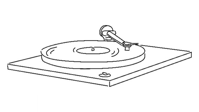 line art animation of retro old classic portable music turntable vinyl