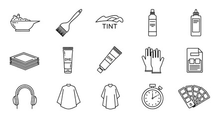 Fototapeta premium Hair Dyeing Tools and Accessories Outline Illustration