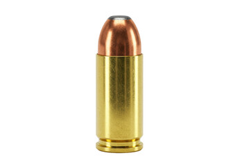Isolated Cartridge ammunition for semi automatic handgun pistol firearm ammunition, close-up