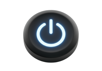Isolated black power button symbol, simple device sign for turning on, turning off appliances