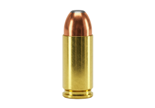 Isolated Cartridge ammunition for semi automatic handgun pistol firearm ammunition, close-up