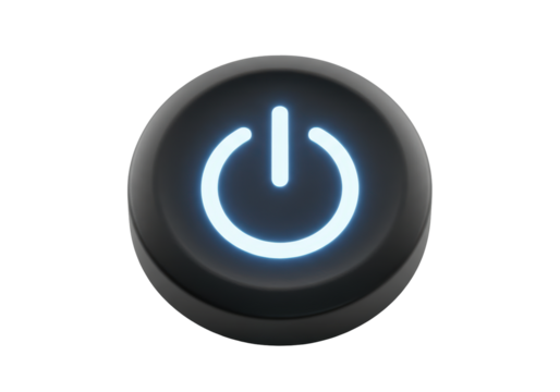 Isolated black power button symbol, simple device sign for turning on, turning off appliances