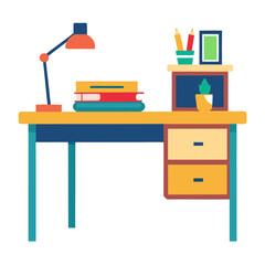 Minimalist color vector illustration of a study desk