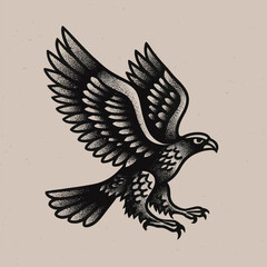 Fototapeta premium A striking illustration of a bird of prey with detailed wings outstretched, capturing the essence of freedom and power. The artwork showcases intricate line work and bold contrasts.