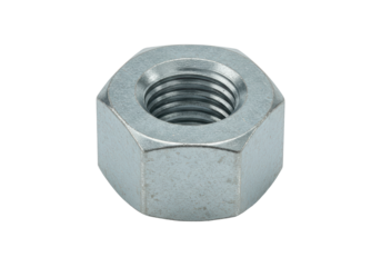 Isolated silver metallic hex nut engineering part for construction and industry hardware