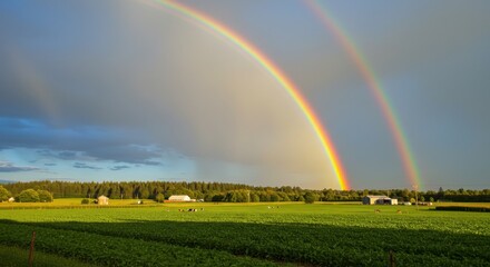 rainbow over green field