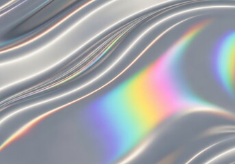 Abstract silver surface with rainbow light reflections and waves