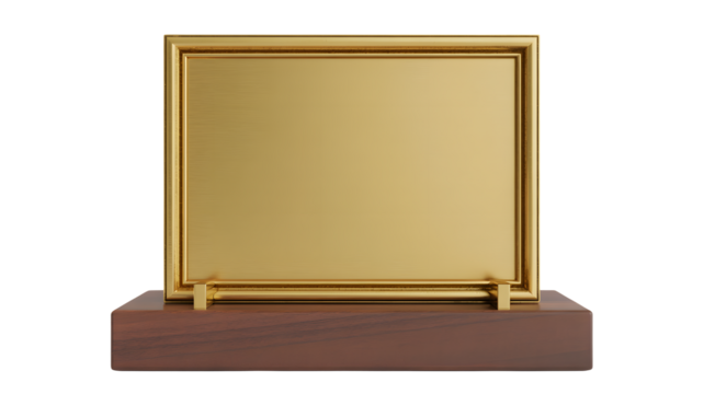 Elegant gold award plaque on polished wood base for recognition and achievement