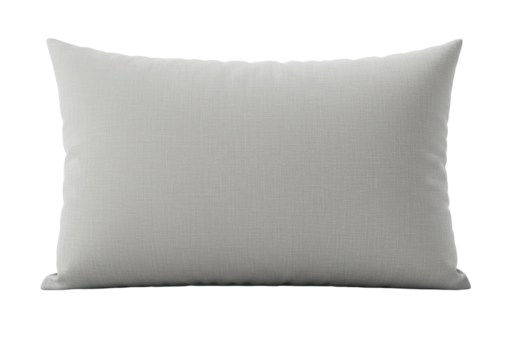 Isolated lumbar cushion for sofa or bed, filled with down, with gray fabric cover texture plain