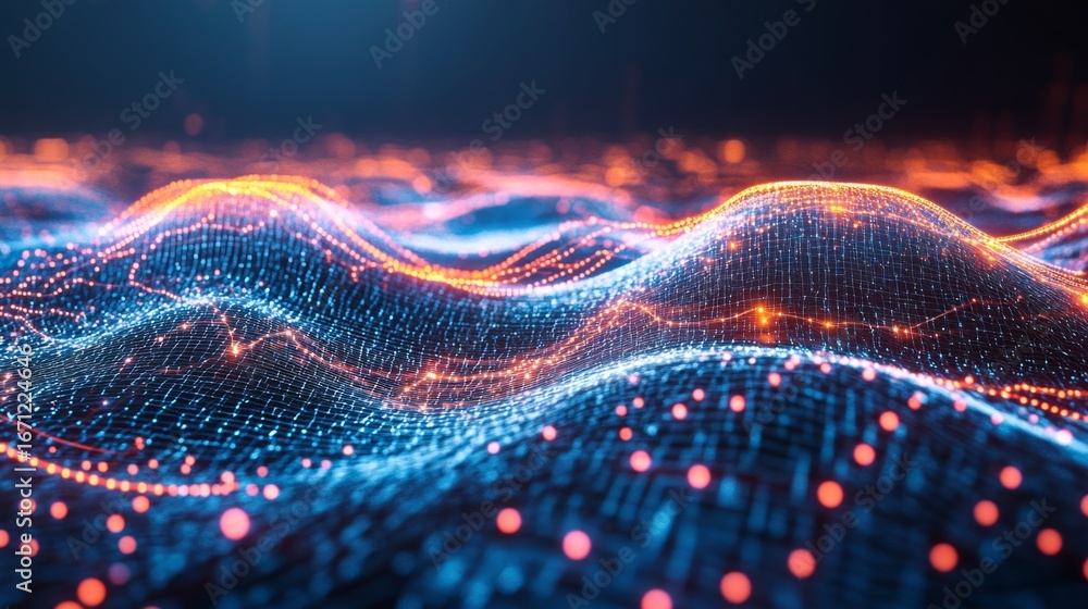 Aufkleber illuminating data streams flow through a cyberspace grid digital realm visual art virtual landscape 