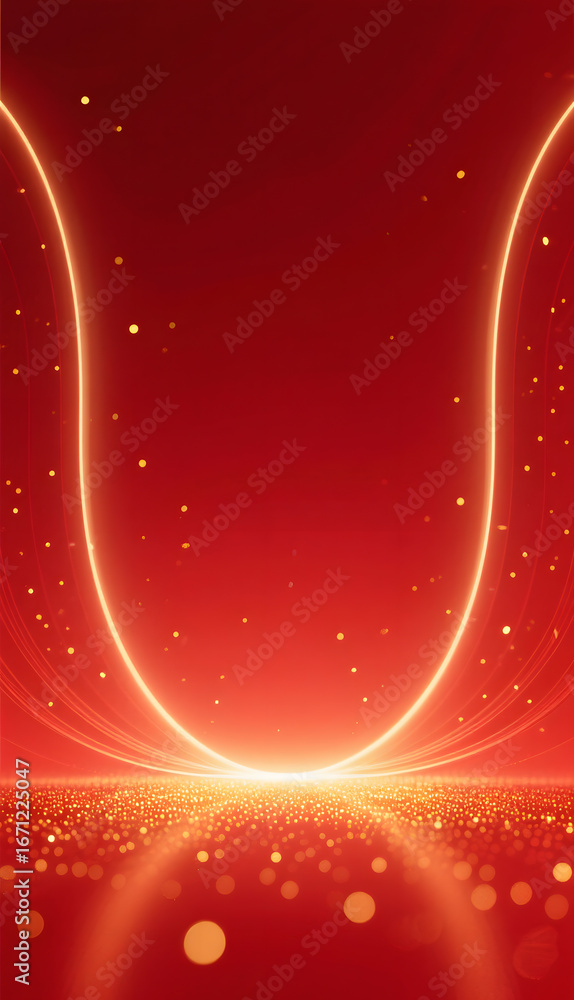 Aufkleber radiant red background with curved light paths and sparkling particles