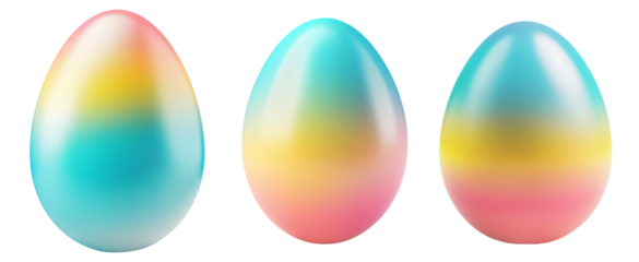 Gradient colored Easter egg with smooth transitions of blue, yellow, and pink isolated on white transparent background. Symbol of Easter celebration and festivity
