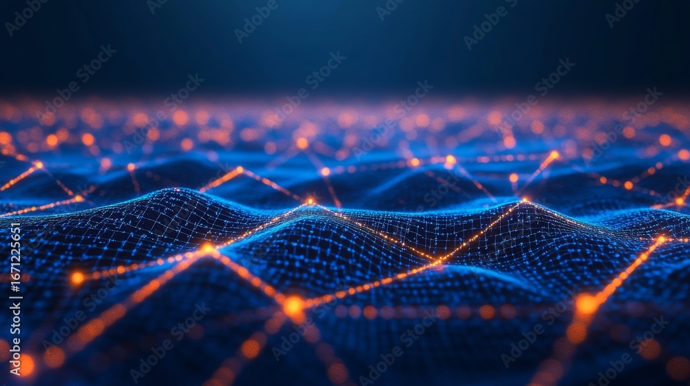 Poster exploring the digital cyberspace of glowing data lines virtual realm infographic futuristic environm