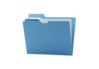 Isolated Open Blue Folder Full of Documents Papers Files for Office Work School College