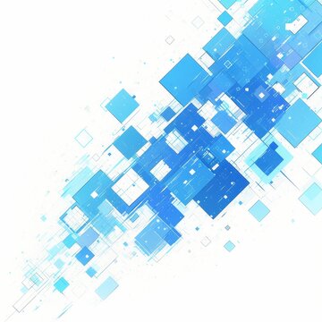 Abstract geometric pattern of blue squares and grid on white background, modern technology concept, digital data network and connection background