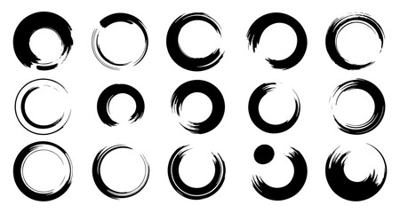 Set of fifteen circles made with strokes