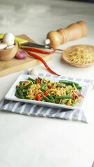 stir fried long beans with anchovies or tumis kacang panjang