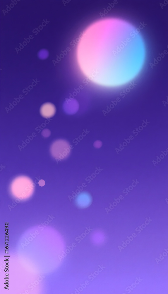 Poster gradient bokeh effect with softly glowing circles on a purple background