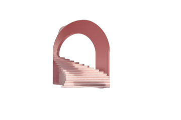Abstract archway, a pinkish-red arch with curving steps leading inward