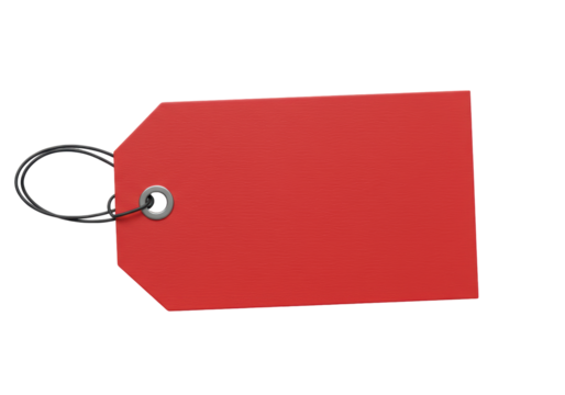 Isolated Red Price Tag or Gift Tag with String and Grommet, a Sale or Pricing Concept