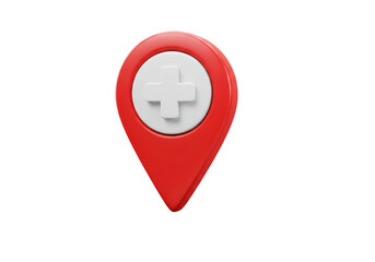 Obraz premium Isolated location pin with plus symbol for healthcare services and hospital access