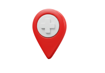 Isolated location pin with plus symbol for healthcare services and hospital access