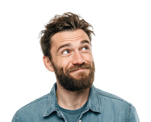 Obraz premium Thoughtful man smiling portrait isolated on transparent background