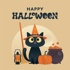 Halloween Cat in Witch Costume