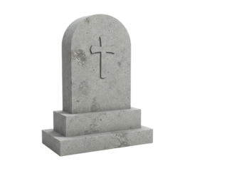 Isolated gray grave monument with Christian cross against clear backdrop and somber undertones