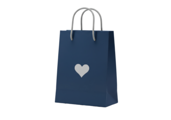 Isolated navy blue shopping bag with a heart for gift wrap, anniversary present, or sale use