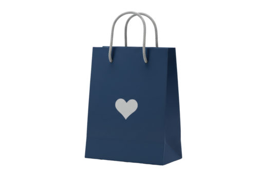 Isolated navy blue shopping bag with a heart for gift wrap, anniversary present, or sale use