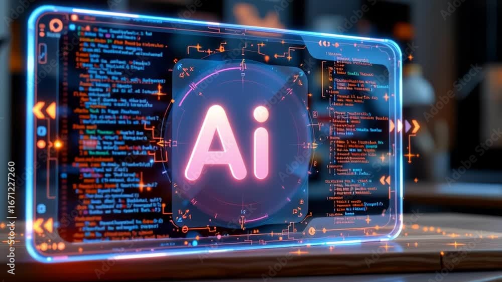 Poster artificial intelligence technology digital interface glowing futuristic screen coding innovation mod