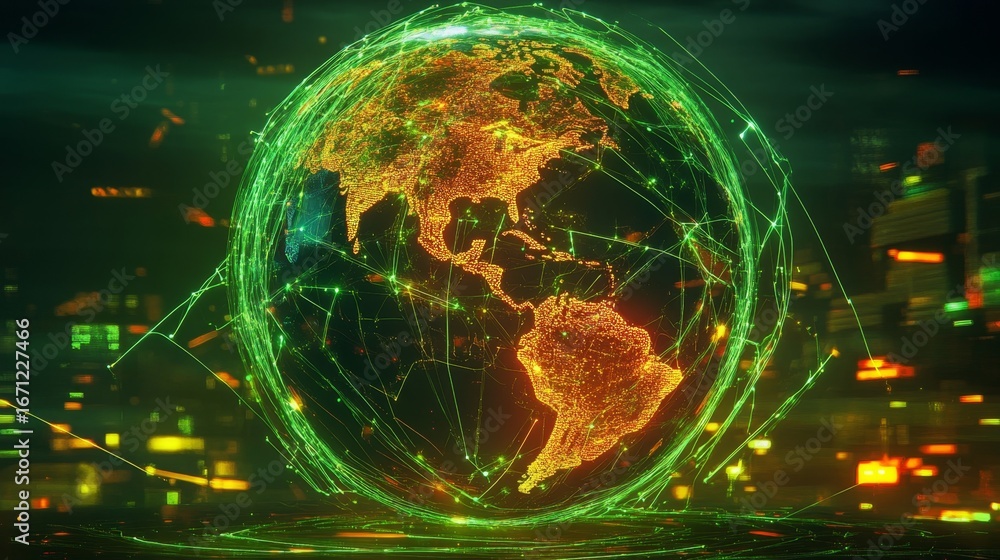 Poster illuminating the future a futuristic globe with luminous lines representing connectivity and innovat