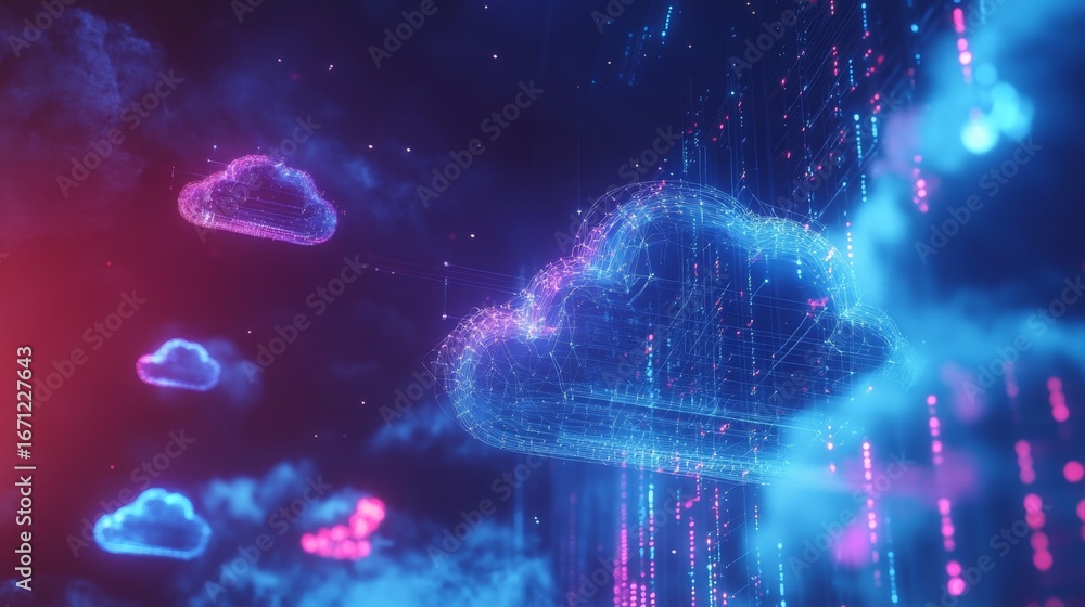 Aufkleber innovative development of a futuristic digital network design with cloud collaboration virtual space
