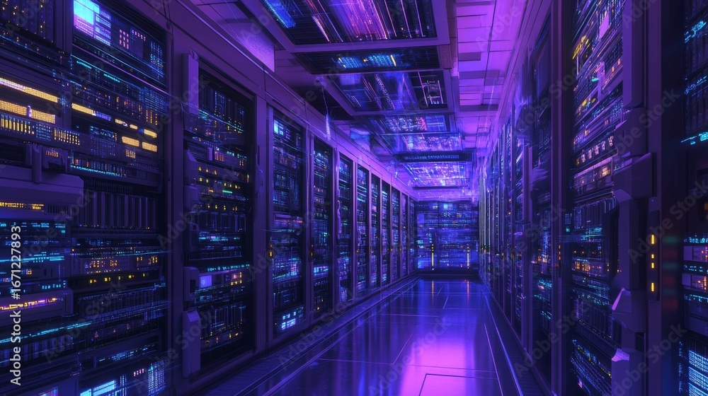 Aufkleber exploring the high-tech future advanced server room data center digital infrastructure futuristic en